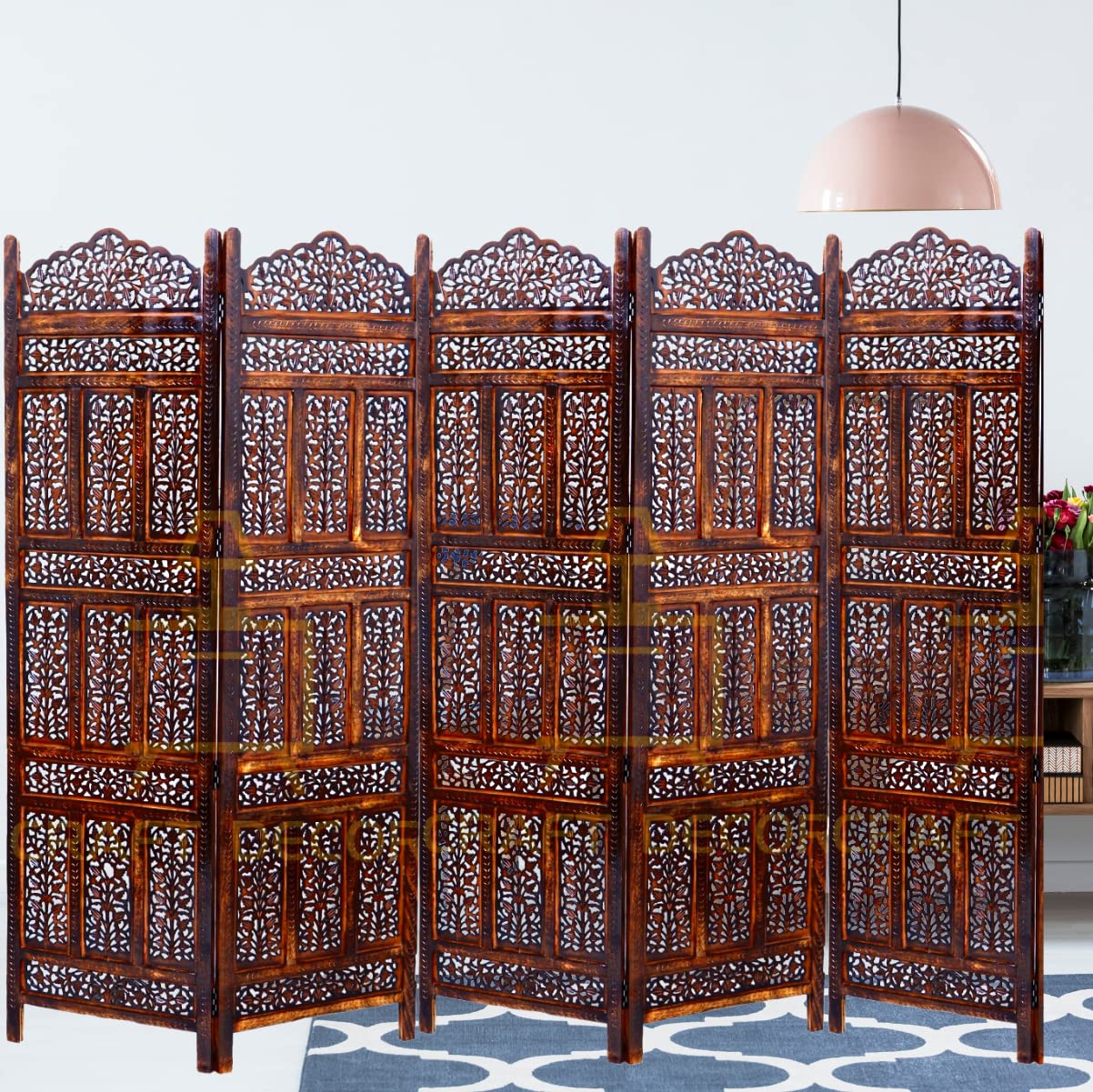 CRAFT DECOR Wooden Room Partition for Living Rooms / Wood Screen Separator / Room Wall Divider 5 Panels Living Room/Bedroom/Office/ Restaurant/Pooja Room