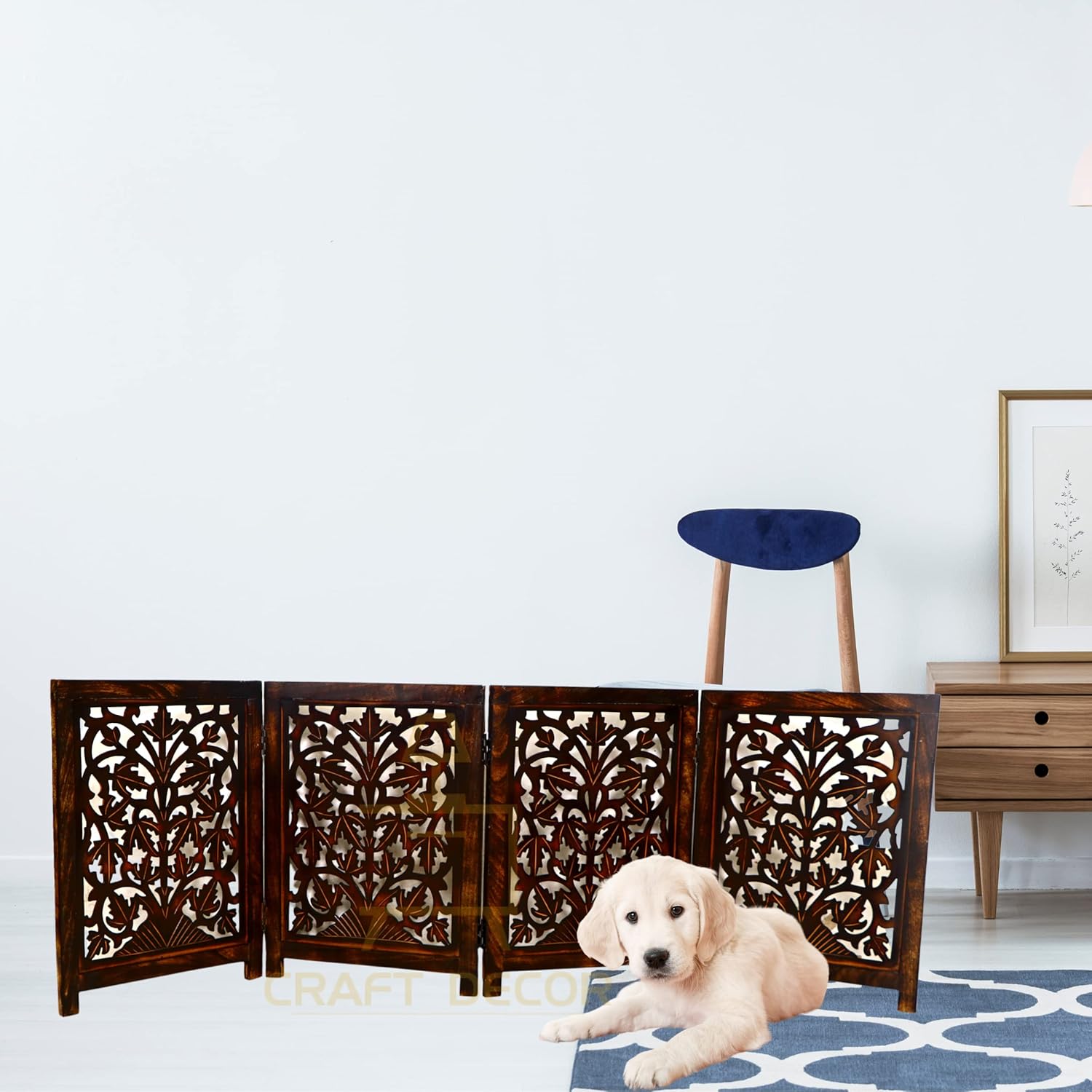 CRAFT DECOR Wooden Baby Safety Gate/Staircase Gate Kid Pet Safety Fence/Freestanding Fold-able Safety Gate for Child/Portable Safety Gate Extension/Wooden Pet Gate (Walnut)