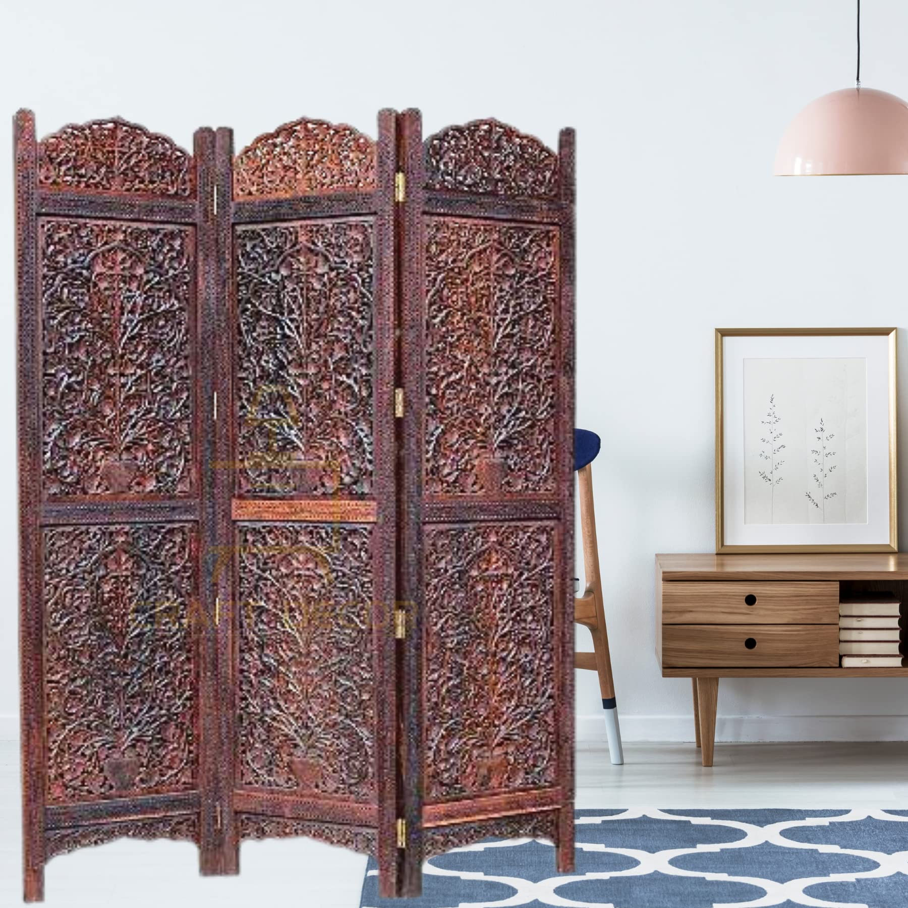 CRAFT DECOR Wooden Room Partition for Living Rooms / Wooden Screen Separator / Rooms Wall Divider 3 Panels Living Room/Bedroom/Office/ Restaurant/Pooja Room