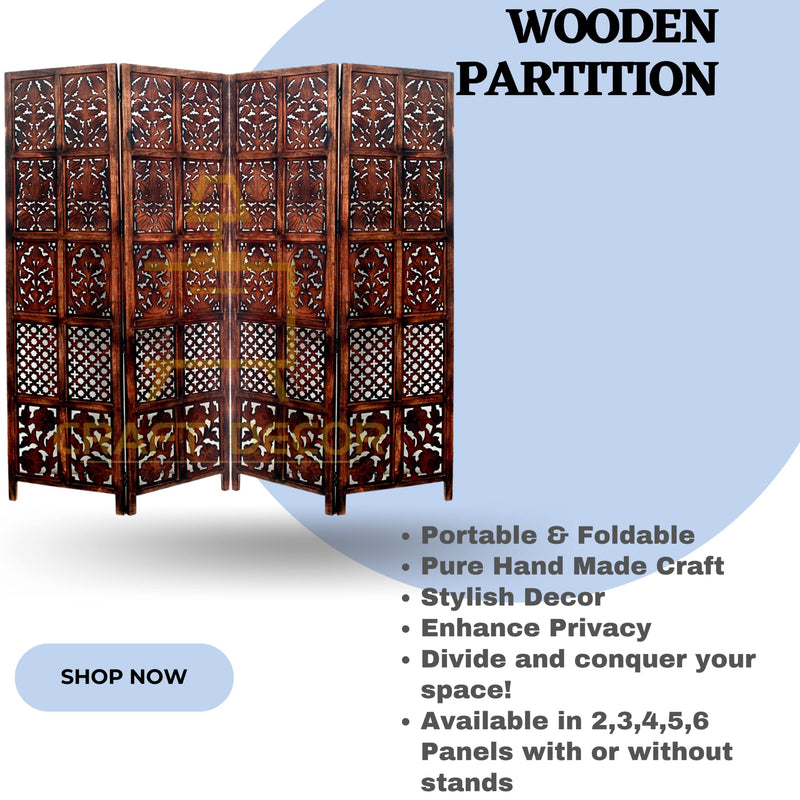 CRAFT DECOR Wooden Room Partition for Living Room, Wood Screen Separator and Wooden Room Dividers Wall Panels 6 Feet for Living Room/Bedroom/Office/Restaurant/Parlour/Pooja Room