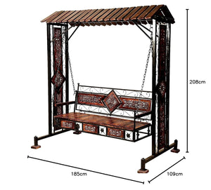 Habiba Arts Habiba Art Store Swing Jhula Chair, Hammock, Outdoor- 3 Seater Solid Wood & Iron Swing Jhoola Swing Jhula, Hammock Jhula, Cradle For Relaxing Outdoor Seating, Brown