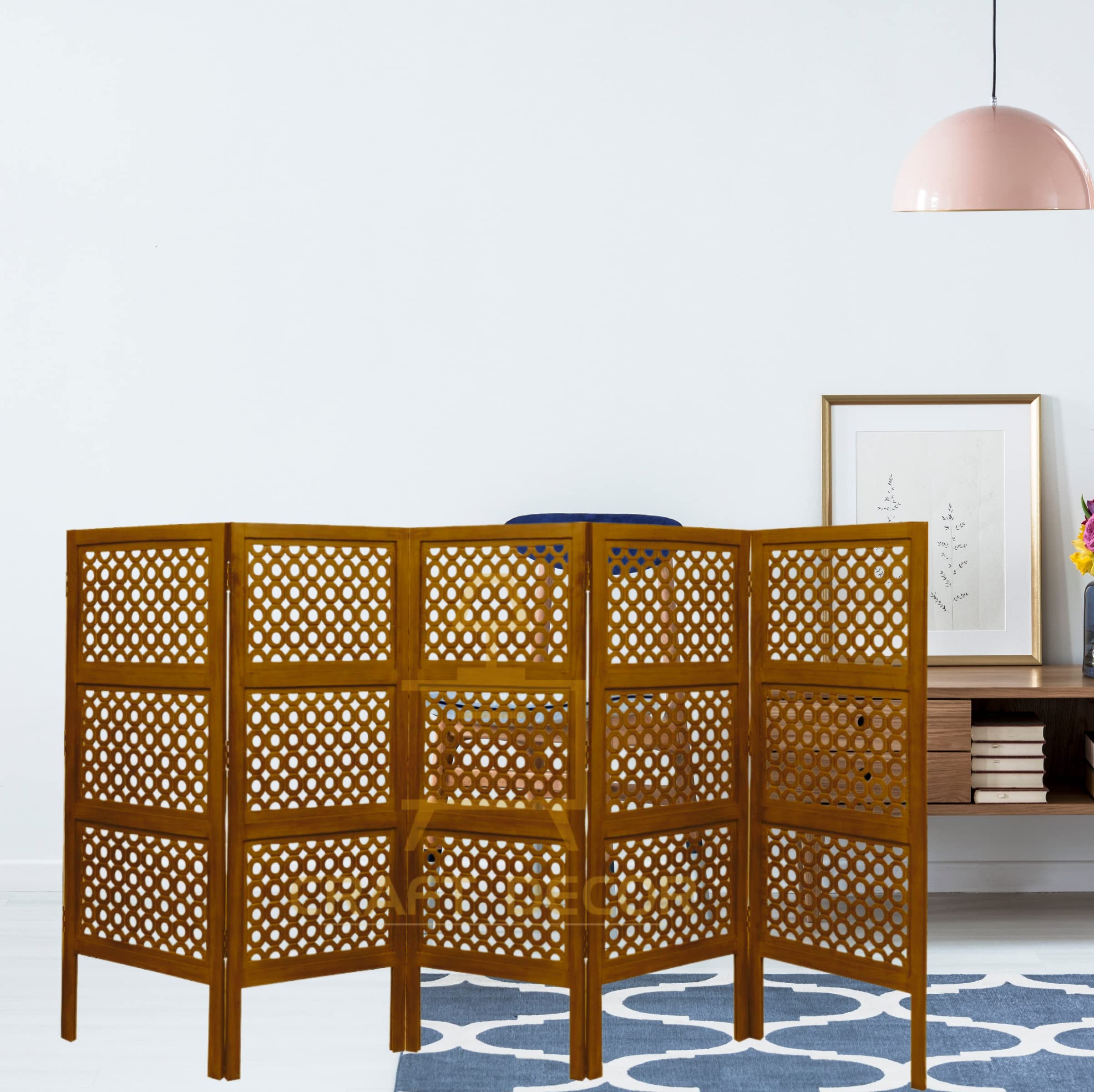 CRAFT DECOR Wooden Partitions for Living Rooms 4 Feet Wood Partitions Wall Divider, Wood Screen Separator 5 Wall Panels for Living Room /Bedroom /Office/ Restaurant / Kitchen/ Pooja Room