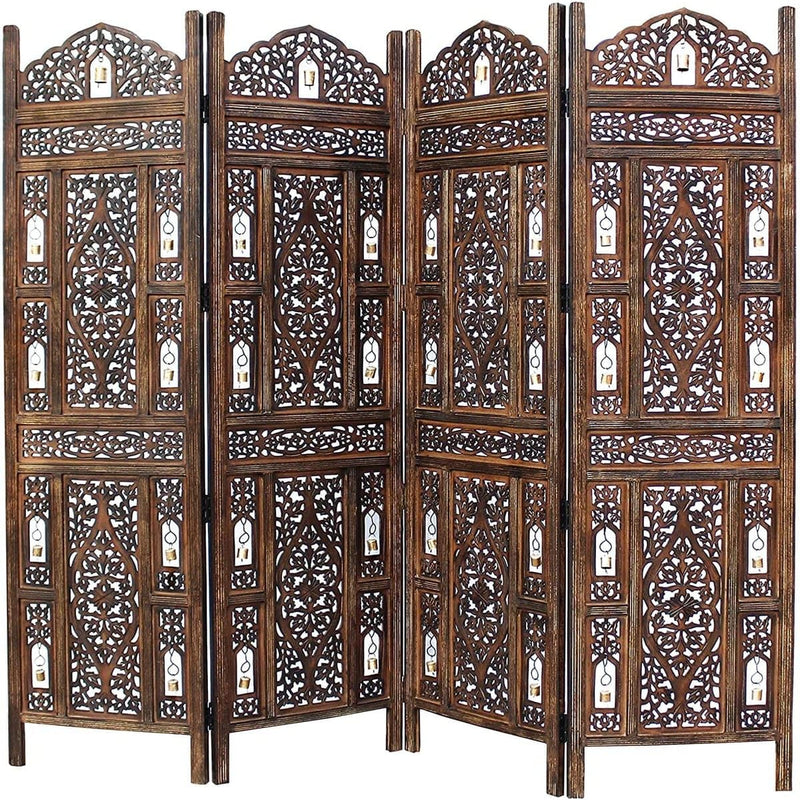 CRAFT DECOR Wooden partition with Bells for Living Room | Wood Screen for Pooja Room | Hall Partition | Separator for Living Room | Modern Decorative Wall Divider | Folding Door Screen Kitchen | Foldable Panel for Living Room/Office/Restaurant/Pooja Room