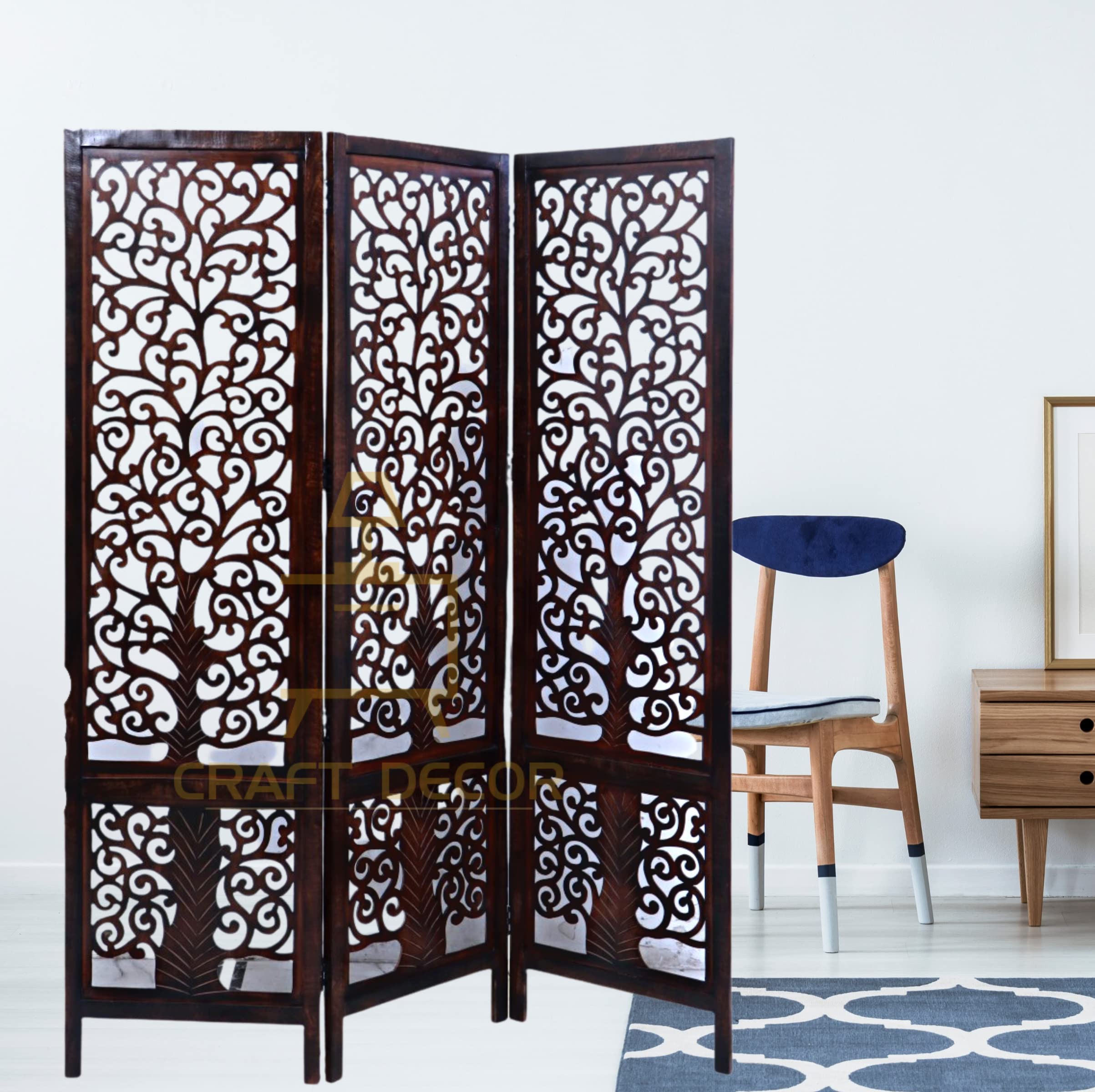 CRAFT DECOR Wooden Room Divider |Wooden Partition for Living Room |Wooden Room Separator | Room Wall Divider |Screen Separator for Living Room/Bedroom/Office/Pooja Room