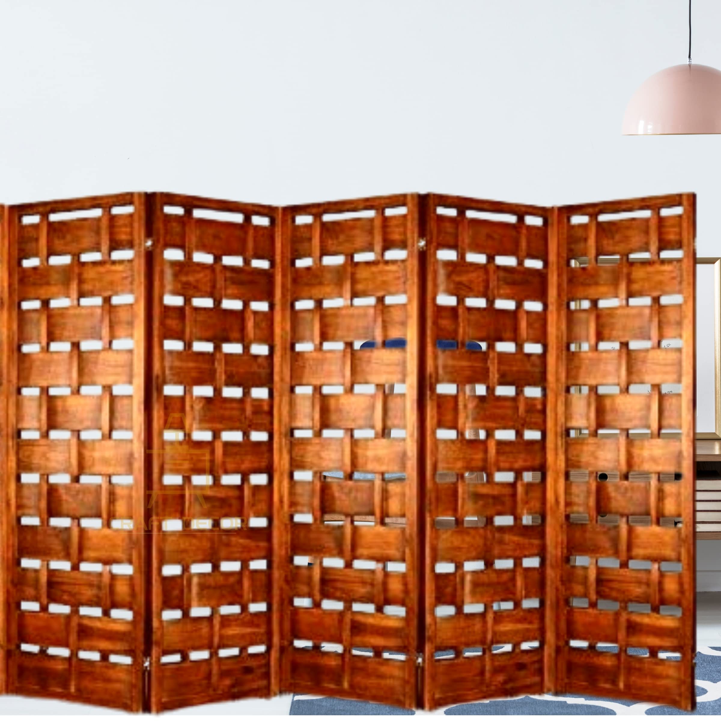 CRAFT DECOR Wooden Partition for Living Rooms, Wood Screen Separator, Wooden Room Wall Dividers 5 Wall Panel, Folding Screen for Living Room/Bedroom/Office/Restaurant/Pooja Room