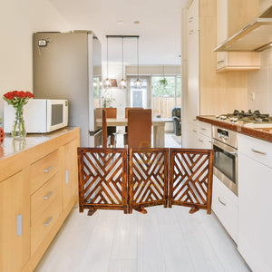 CRAFT DECOR Wooden Baby Safety Gate/Staircase Gate Kid Pet Safety Fence/Freestanding Fold-able Safety Gate for Child/Portable Safety Gate Extension/Wooden Pet Gate (Walnut)