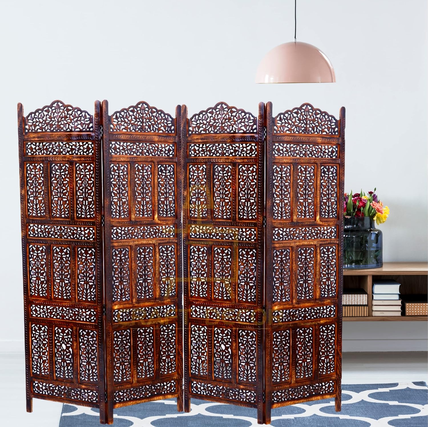 CRAFT DECOR Wooden Room Partition for Living Room / Wood Screen Separator / Room Wall Divider 4 Panels Living Room/Bedroom/Office/ Restaurant/Pooja Room