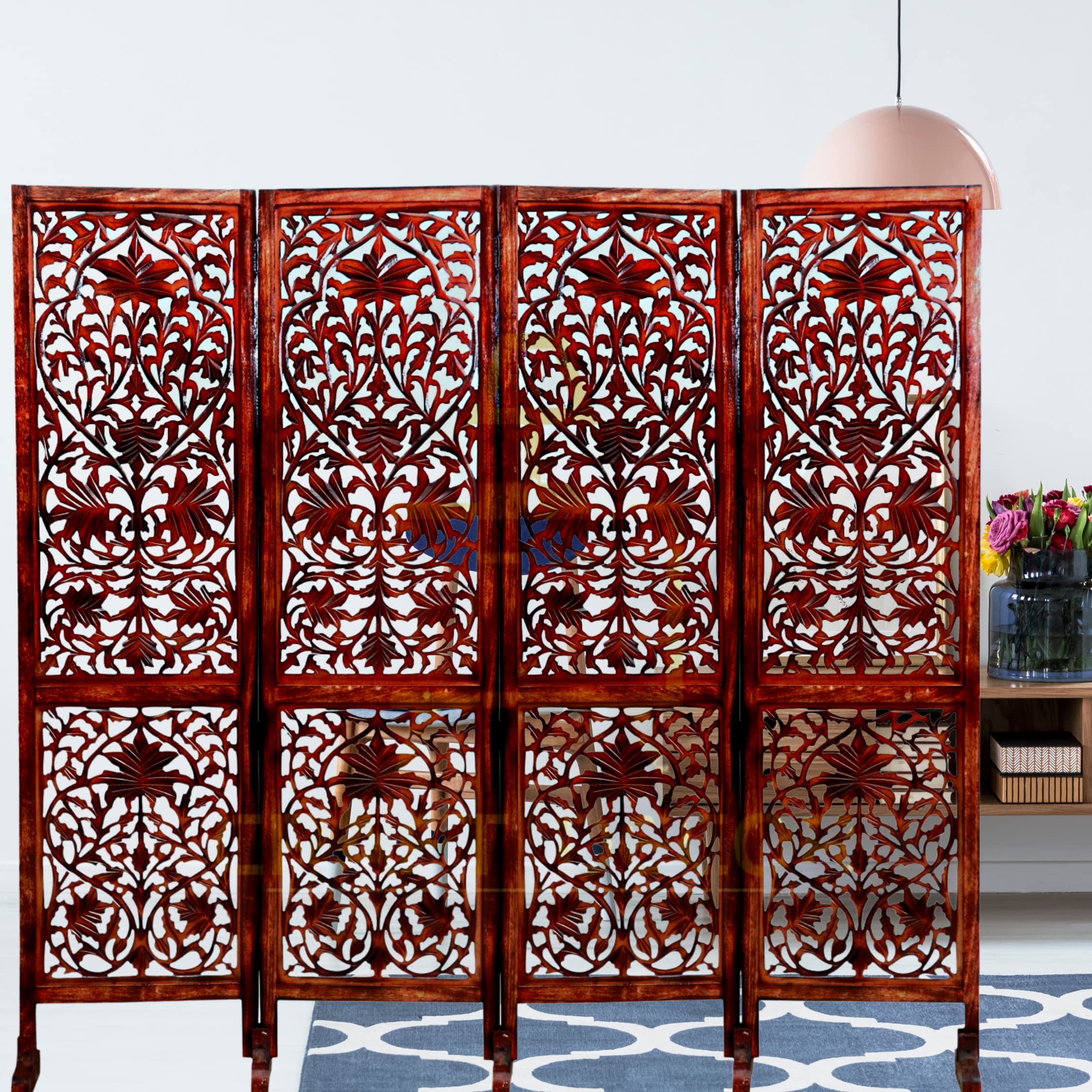 CRAFT DECOR Wooden Room Partitions for Living Room / Wood Screen Separator / Room Wall Divider with Stand 4 Panels Living Room/Bedroom/Office/ Restaurant/Pooja Room