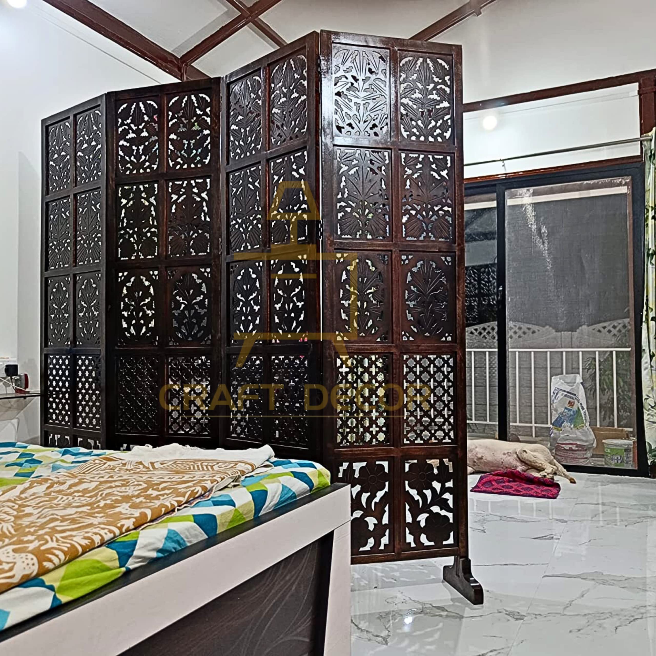 CRAFT DECOR Wooden Room Partition, Wood Screen Separator and Room Wall Dividers 6 Feet Wall Panels for Living Room/Bedroom/Office/Restaurant/Pooja Room