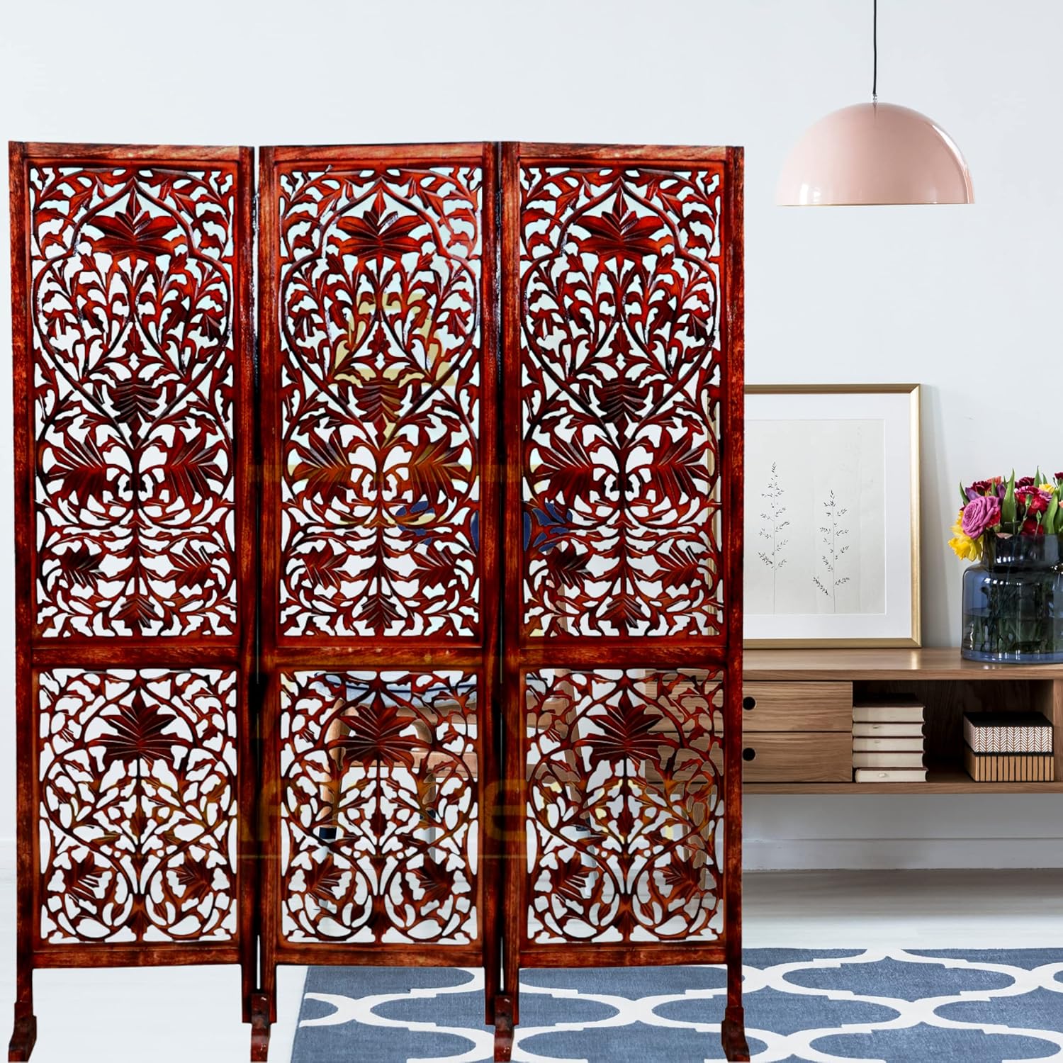 CRAFT DECOR Wooden Room Partition for Living Room / Wooden Screen Separators / Room Wall Divider with Stand 3 Panels Living Room/Bedroom/Office/ Restaurant/Pooja Room