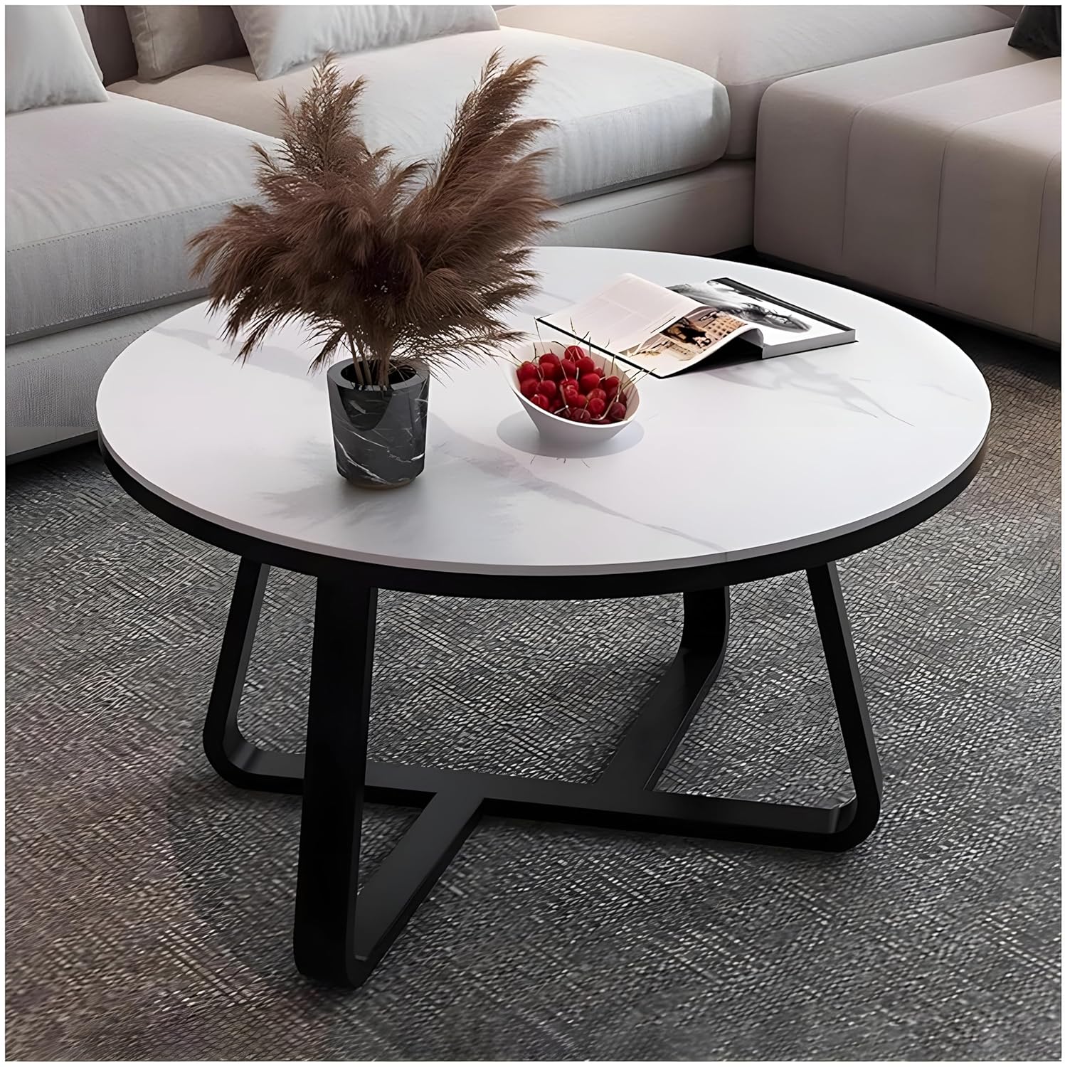 CRAFT DECOR Coffee Table Round Tea Table Contemporary Multifunctional Centre Table for Living Room, Bedroom or Apartment with Sturdy Metal Frame