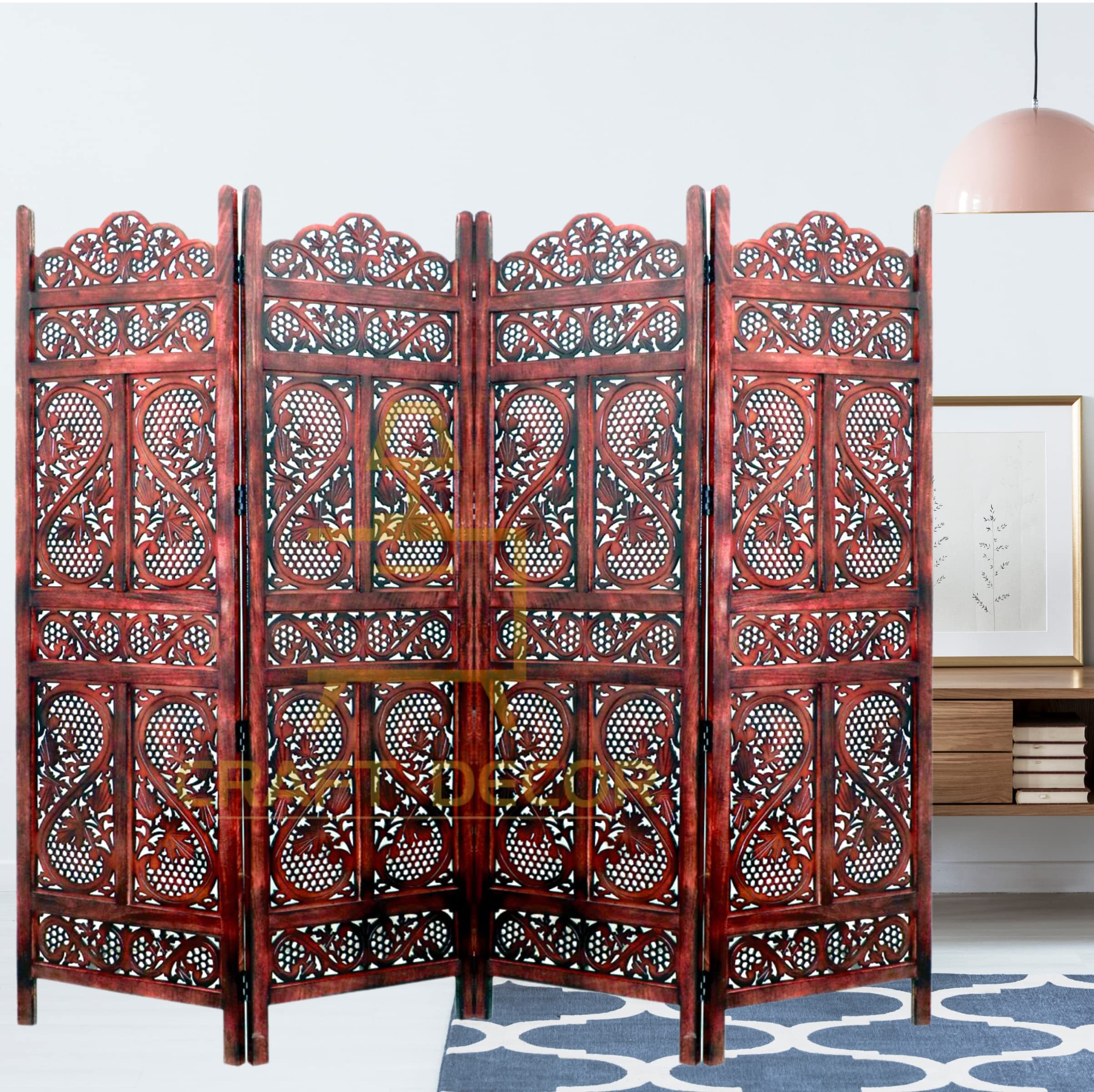 CRAFT DECOR Wooden Room Divider |Wooden Partition for Living Room |Room Separator |Room Wall Divider |Screen Separator for Living Room/Bedroom/Office/Pooja Room