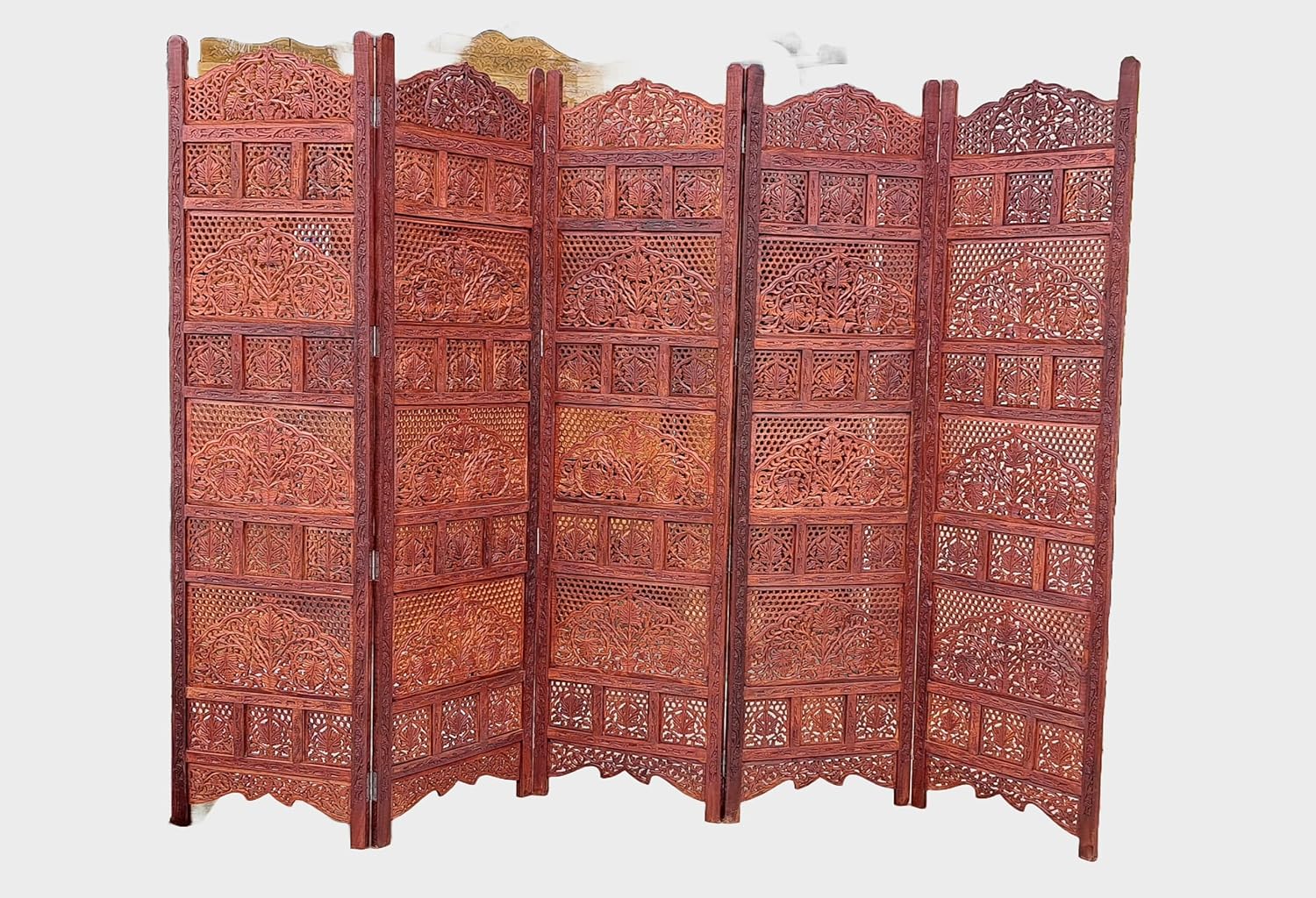 LIVING CONCEPT HANDICRAFTS Luxury 4-Panel Sheesham Wood Room Divider Wooden Room Partition/Screen/Room Divider/Room Natural Finish
