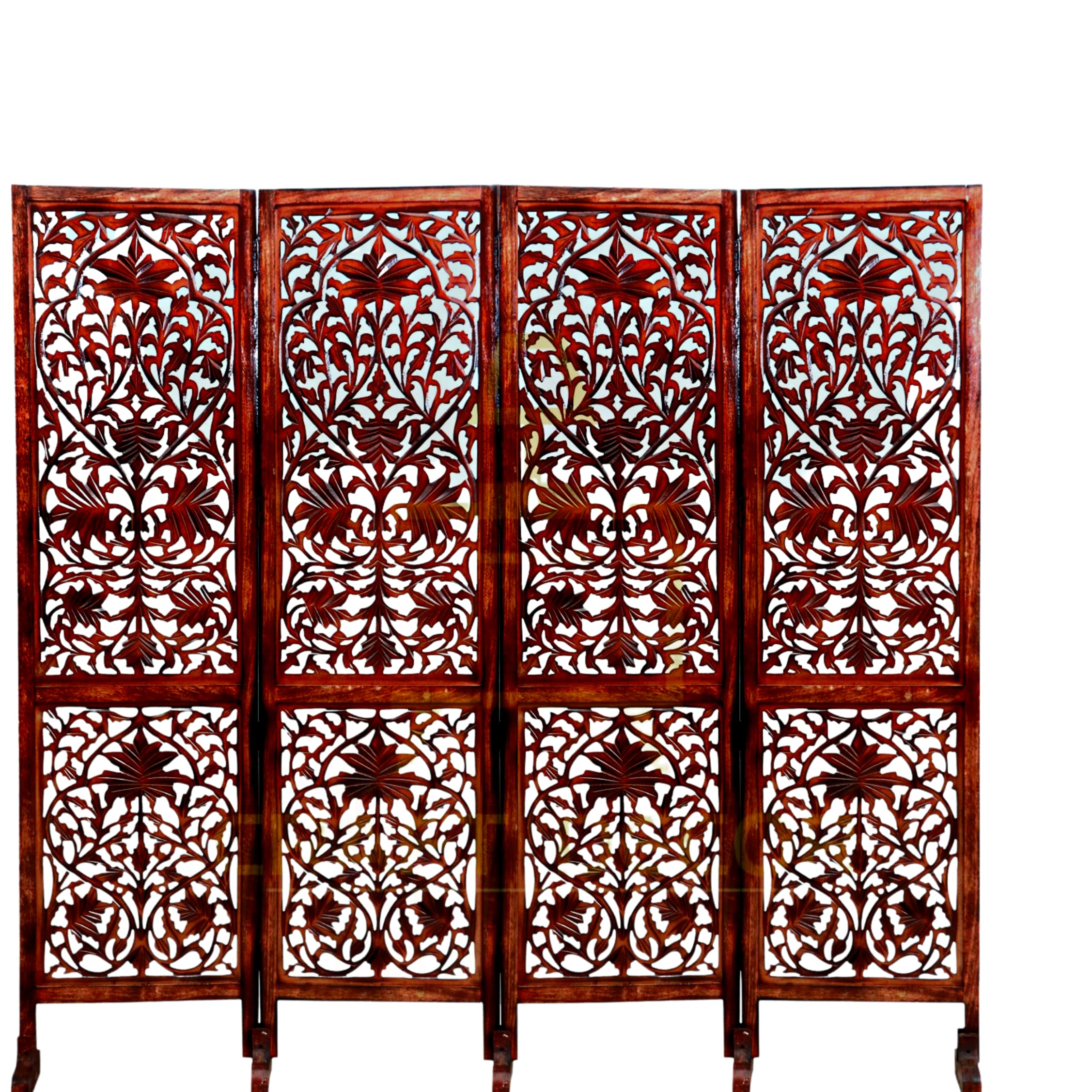 CRAFT DECOR Wooden Room Partitions for Living Room / Wood Screen Separator / Room Wall Divider with Stand 4 Panels Living Room/Bedroom/Office/ Restaurant/Pooja Room