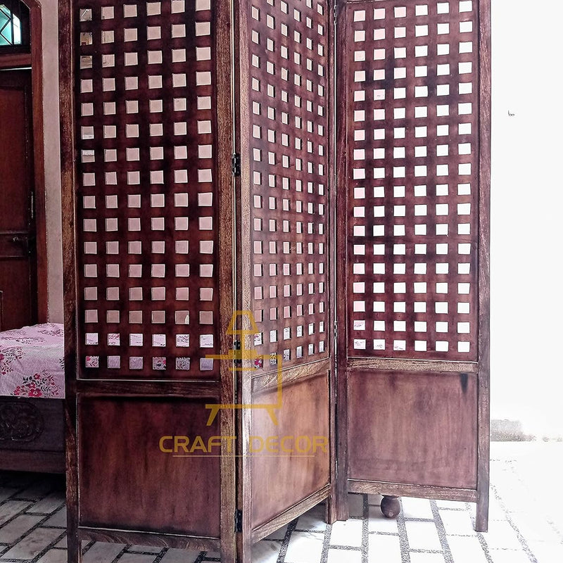 CRAFT DECOR Wooden Room Partition for Living Rooms / Antique Wooden Screen Separator / Wooden Room Divider /Wooden 3 Panels for Living Room/Bedroom/Office/ Restaurant/Home/Pooja Room