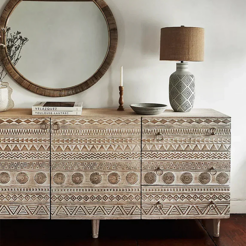 Niroon Carved Mango Wood Sideboard - Craft Decor