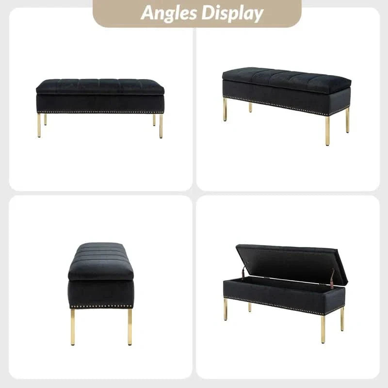 Nakun Modern Velvet Storage Bench - craft decor