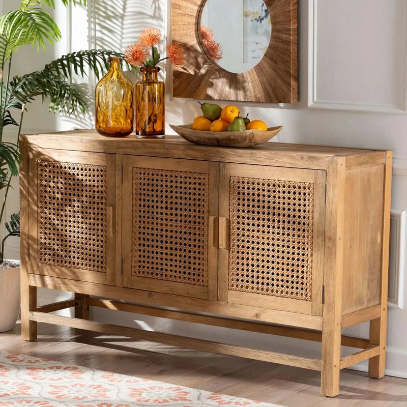 Natural Rattan And Reclaimed Wood Cabinet