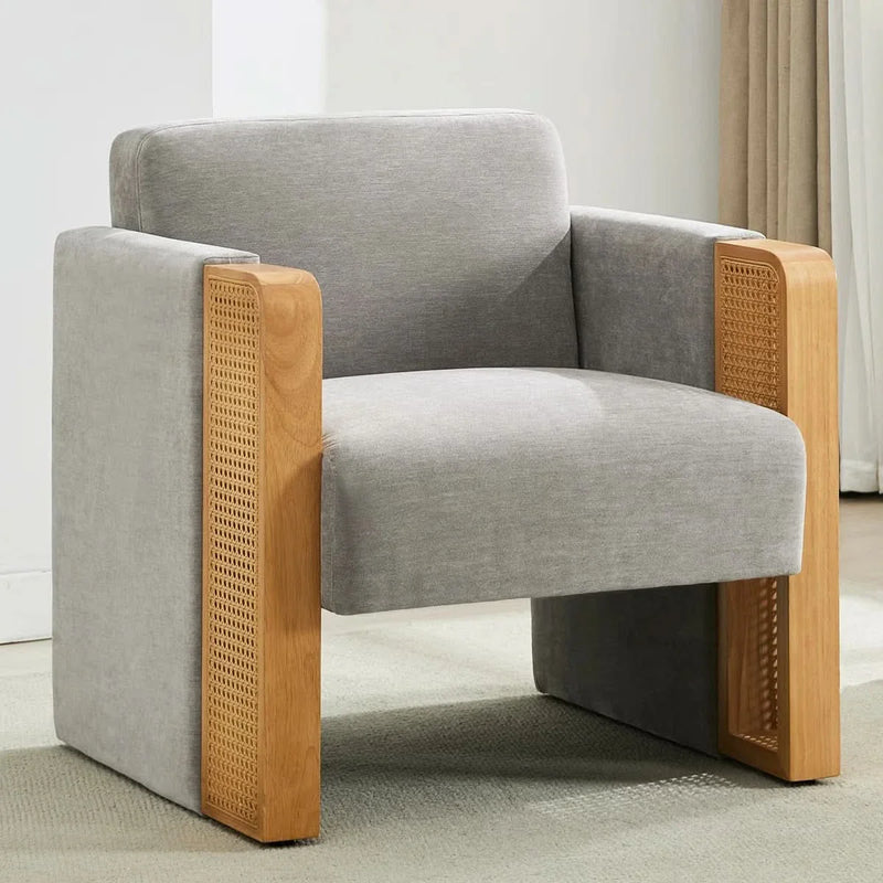 Wide Modern Upholstered Rattan Accent Armchair