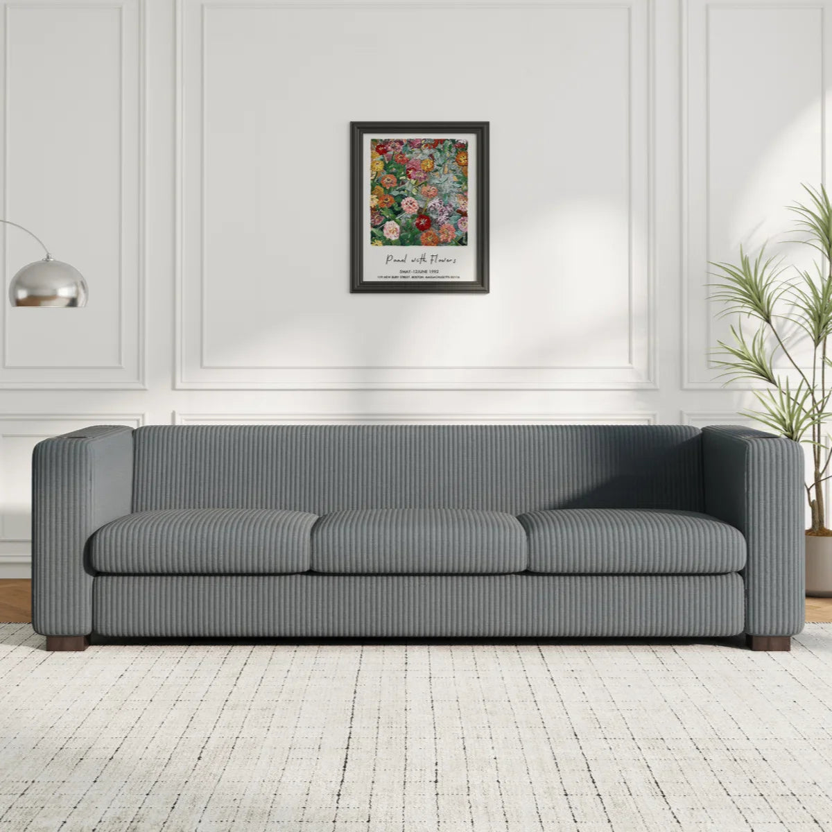 Bernal Upholstered 3-Seater Sofa With Wooden Frame & Cup Holders