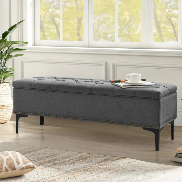 Linen Upholstered Storage Bench - craft decor