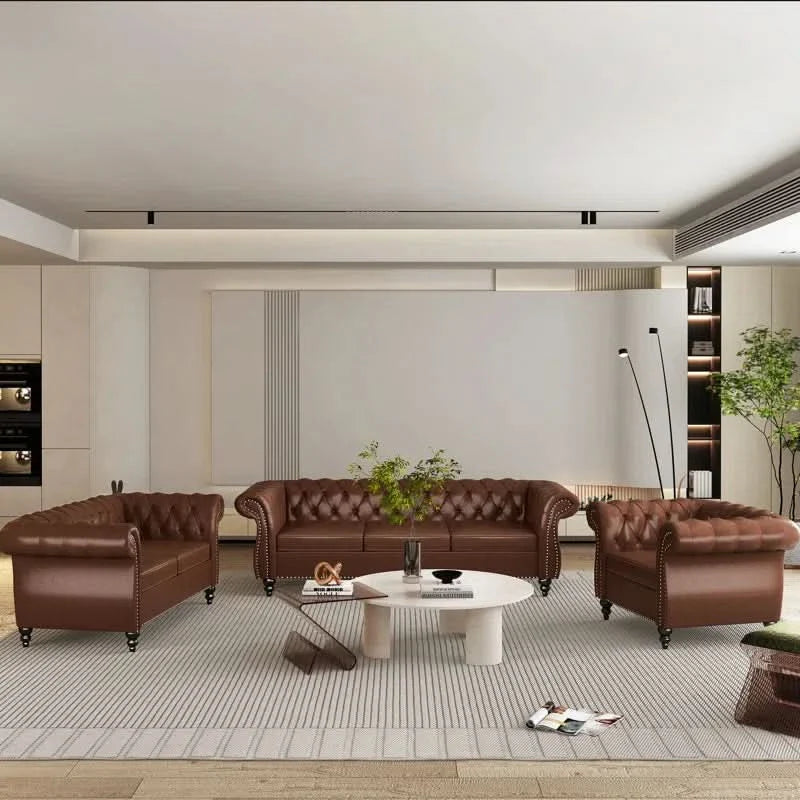 Brisnys 3 - Piece Faux Leather Living Room Luxury Sofa Set