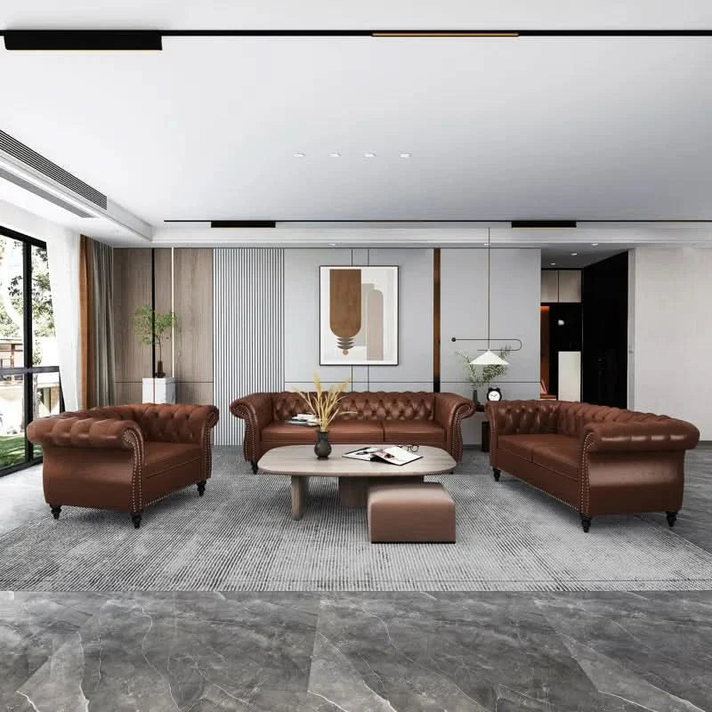 Brisnyz 3 - Piece Faux Leather Living Room Set Luxury Sofa Set