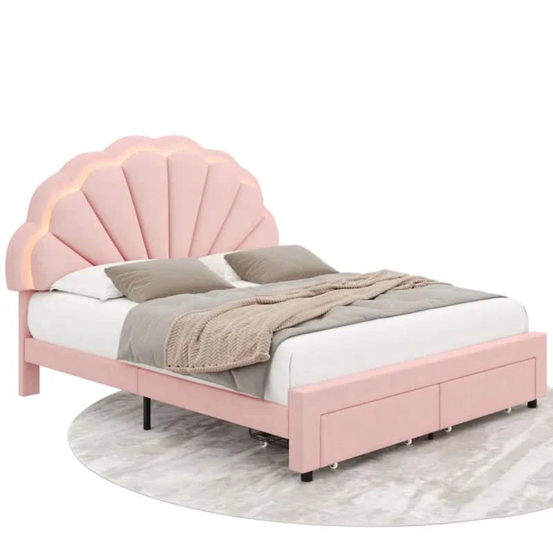 Shinuka Upholstered LED Bed Frame with Drawer & Adjustable Headboard