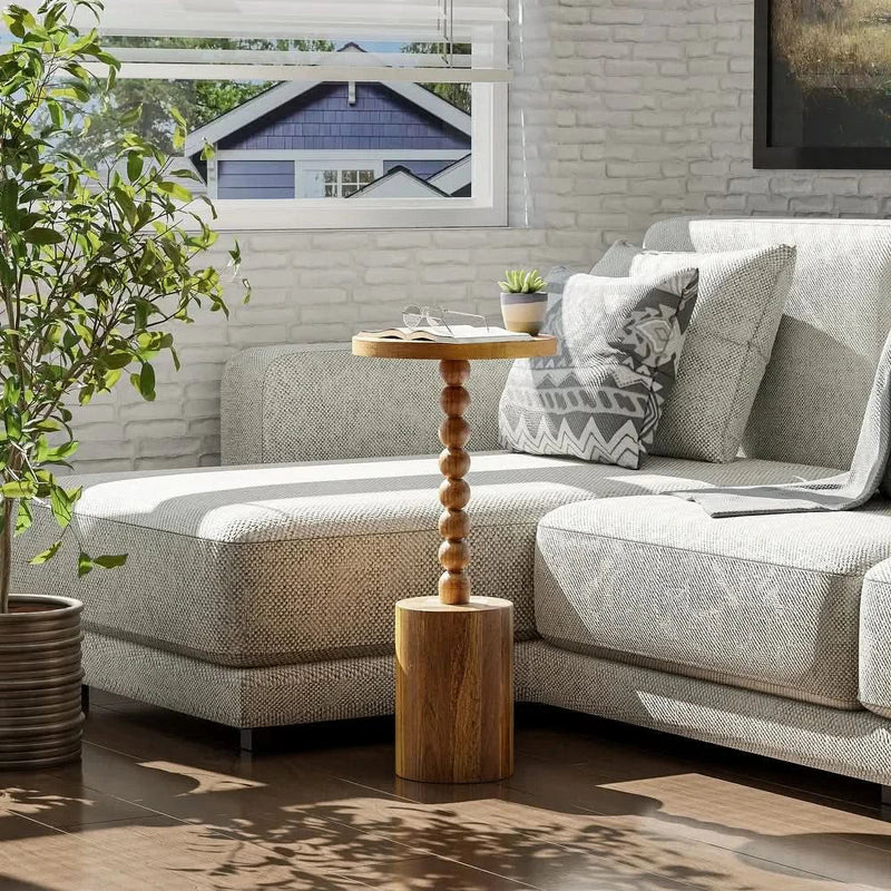 Woodpick Pedestal End table Modern Drink Table with Base Round Martini Table for Small Space Living Room