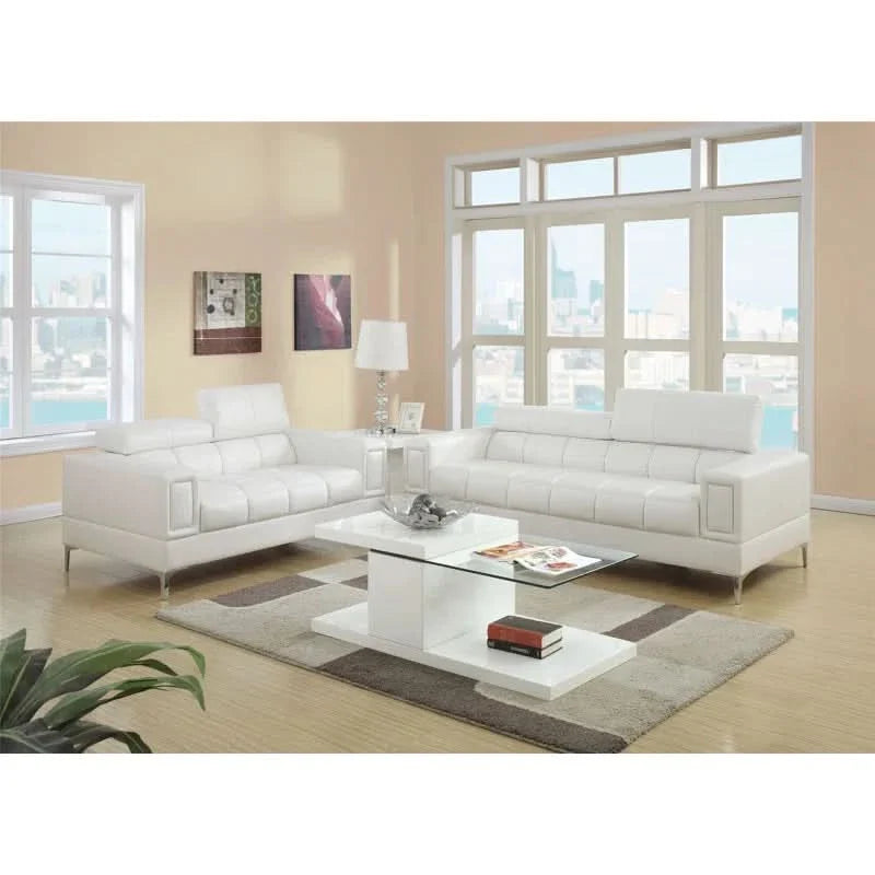 Cailiez 2 - Piece Modern Wooden Living Room Set, Faux Leather Sofa Set with Metal Headrest Mechanism Luxury Sofa Set