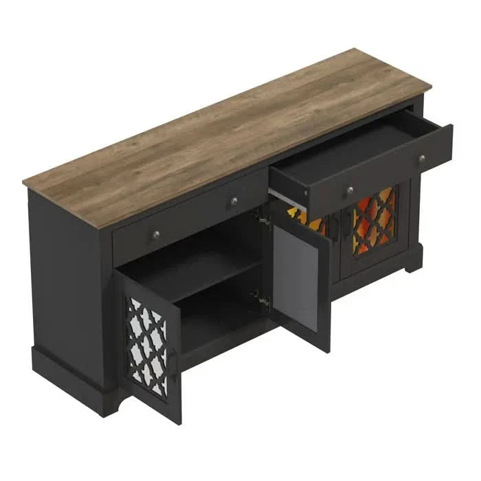 Mirrored Buffet Cabinet – Neutral Finish with Adjustable Storage