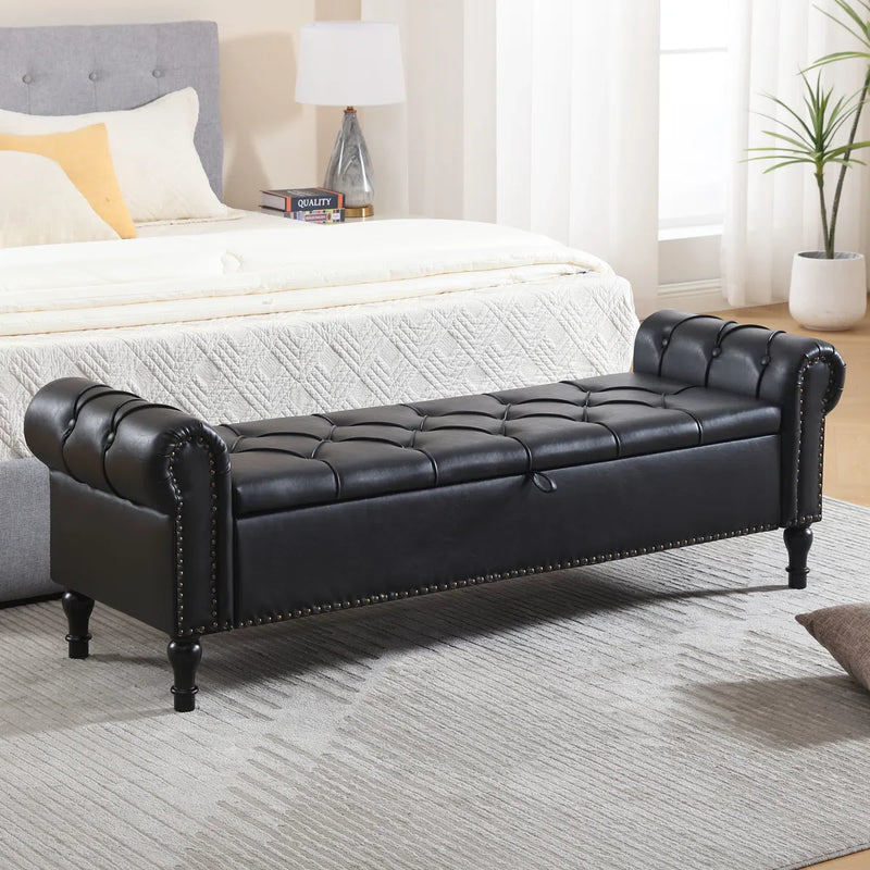 Pirox Faux Leather Upholstered storage Bench - craft decor