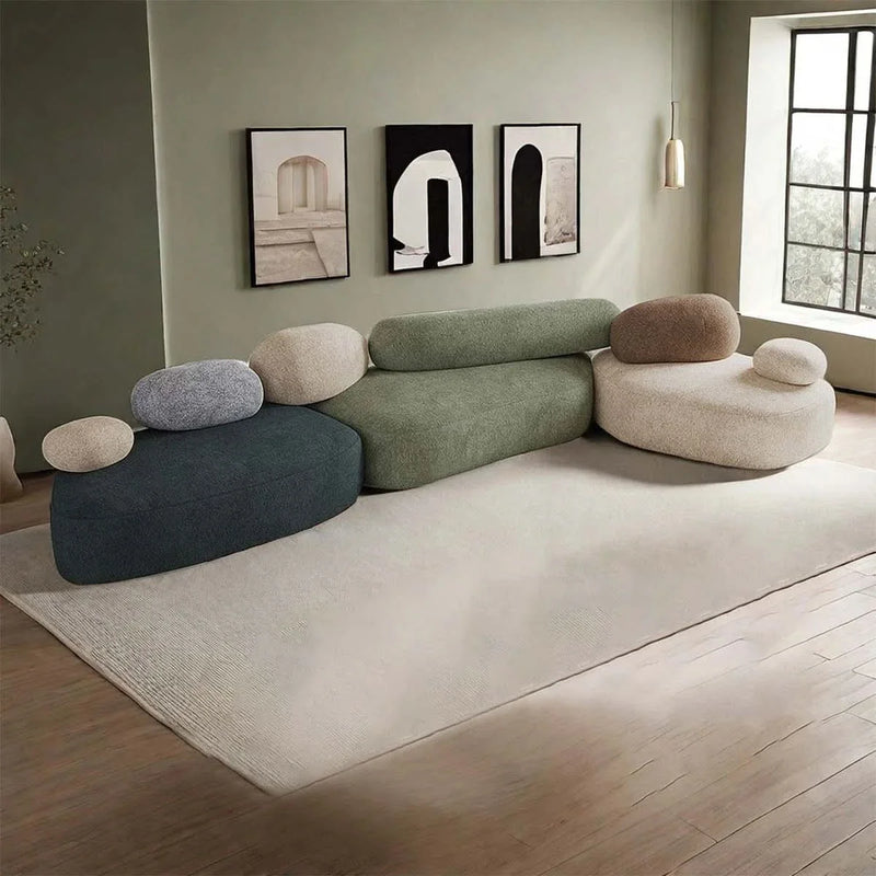 Cobblestone Shape Cloth Art Italian Sofa Combinat Living Room Set