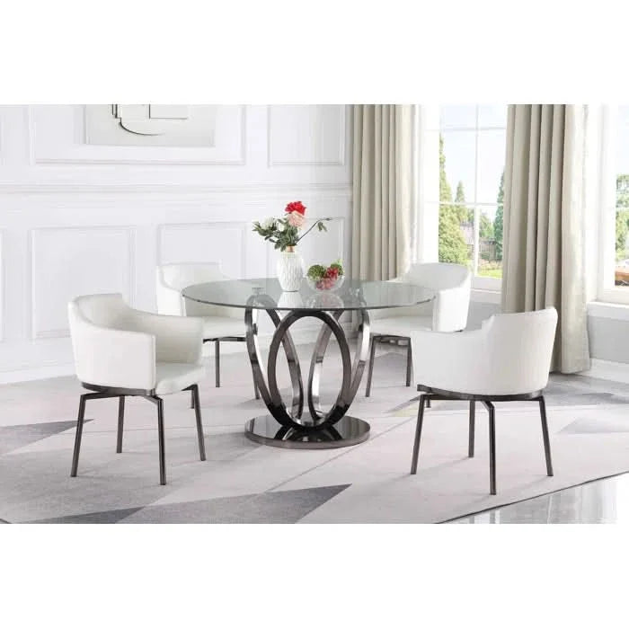 Glass-Top Dining Table Set with Contemporary Memory Swivel Chairs