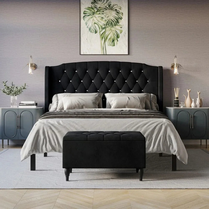 craft decor 2 Piece Bedroom Bench Set Velvet Wingback Upholstered Bed