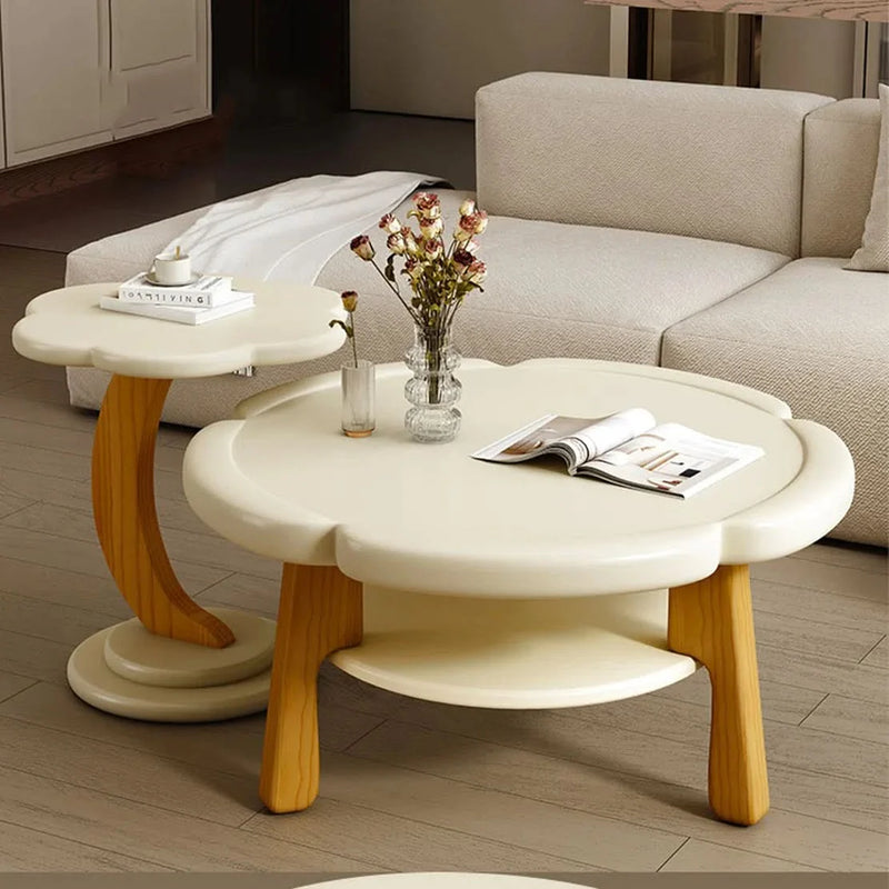 Creative round flowers solid wood coffee table
