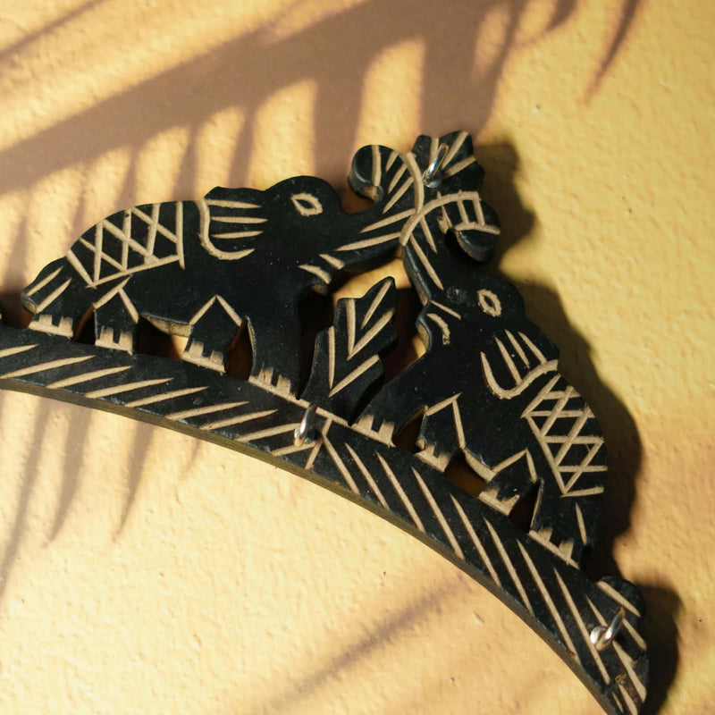 Rustic Wooden Key Hanger with Elephant Motif