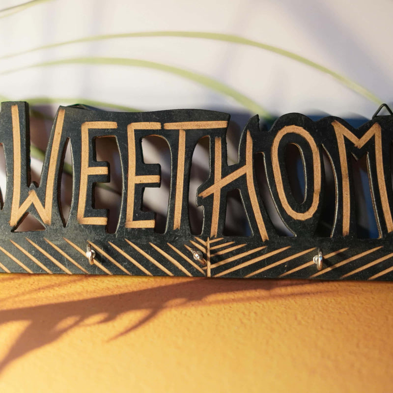 Rustic Wooden Key Holder with "Sweet Home" Sign