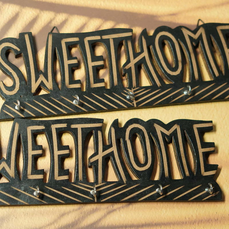 Rustic Wooden Key Holder with "Sweet Home" Sign (Set of 2)