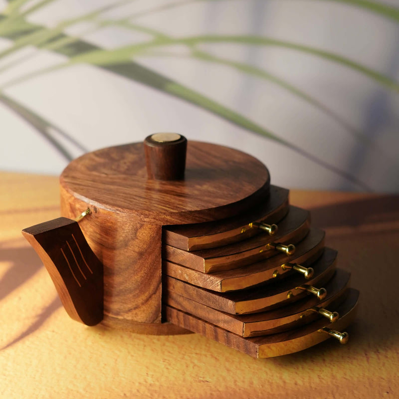 Sustainable Tea Time: Wooden Teapot and Coaster Set