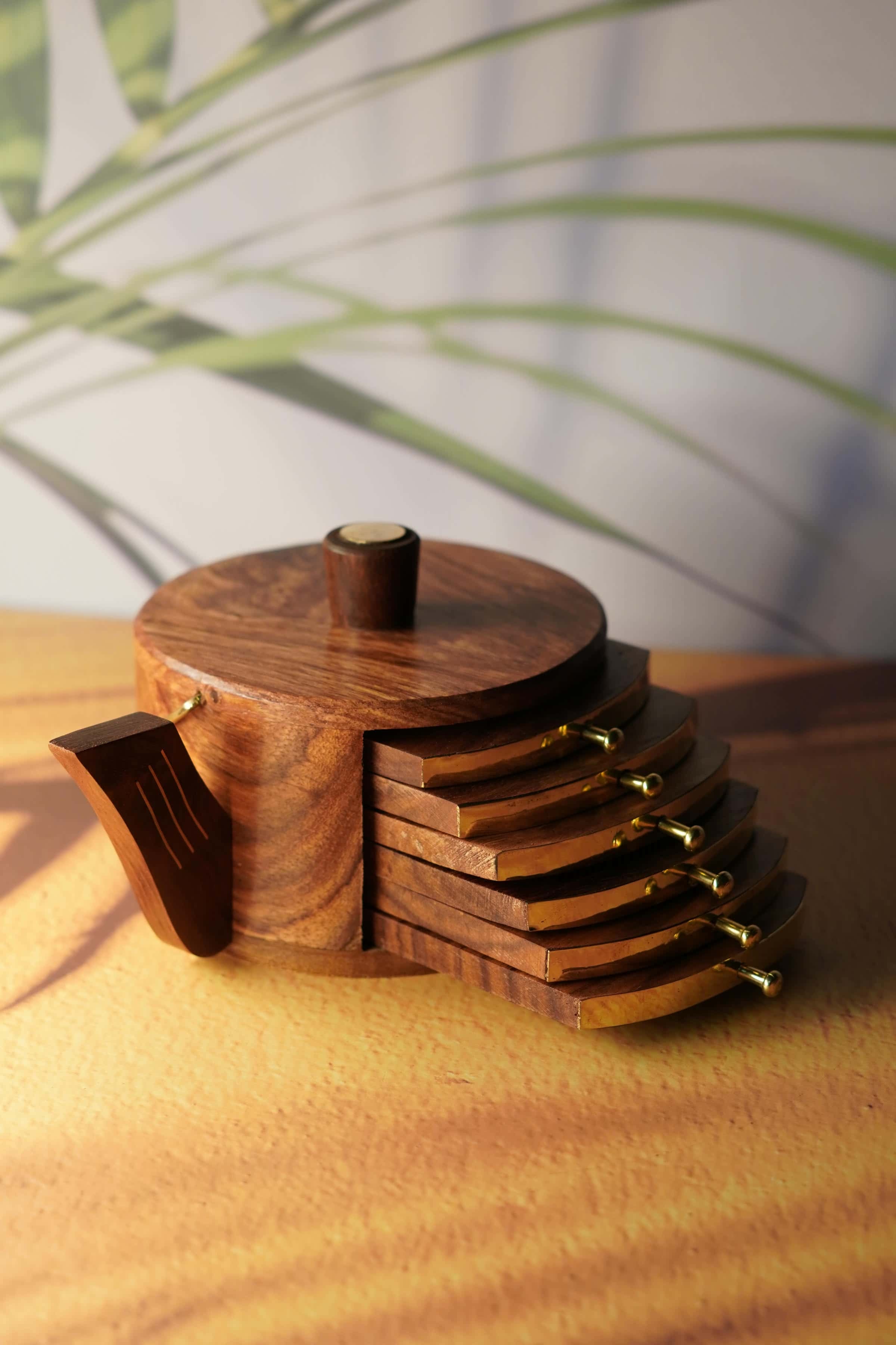Sustainable Tea Time: Wooden Teapot and Coaster Set