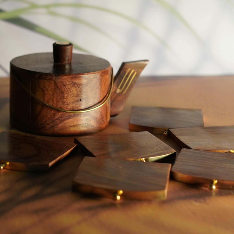 Sustainable Tea Time: Wooden Teapot and Coaster Set