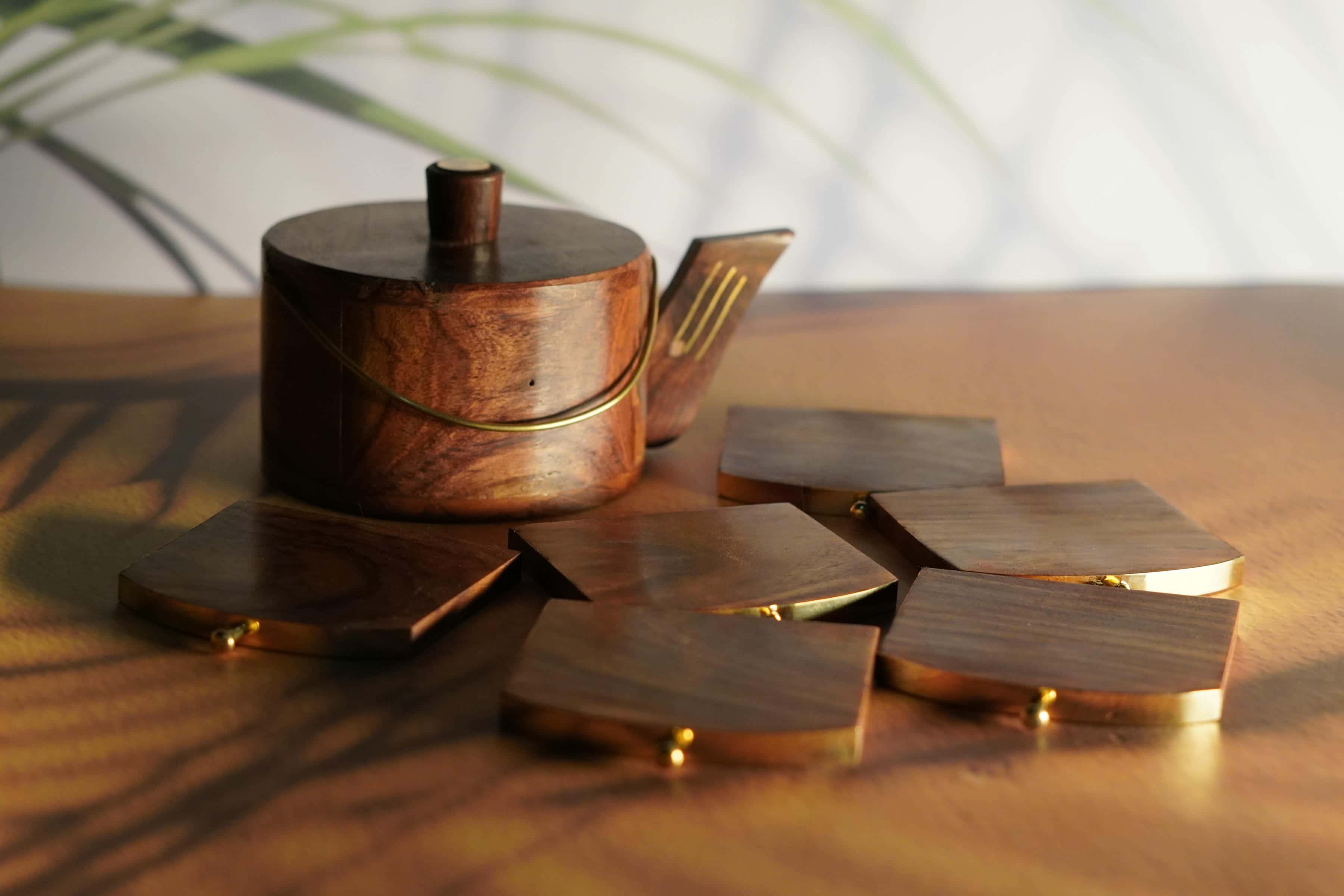 Sustainable Tea Time: Wooden Teapot and Coaster Set