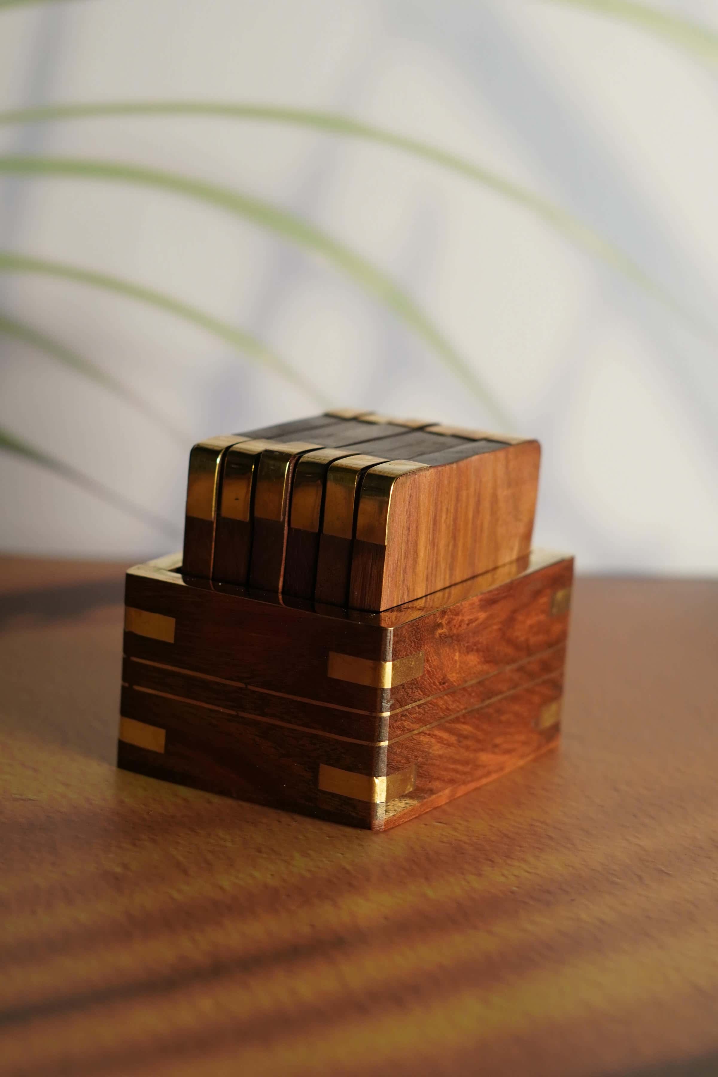 Natural Beauty Meets Modern Design: Wooden Coasters with Brass Inlay