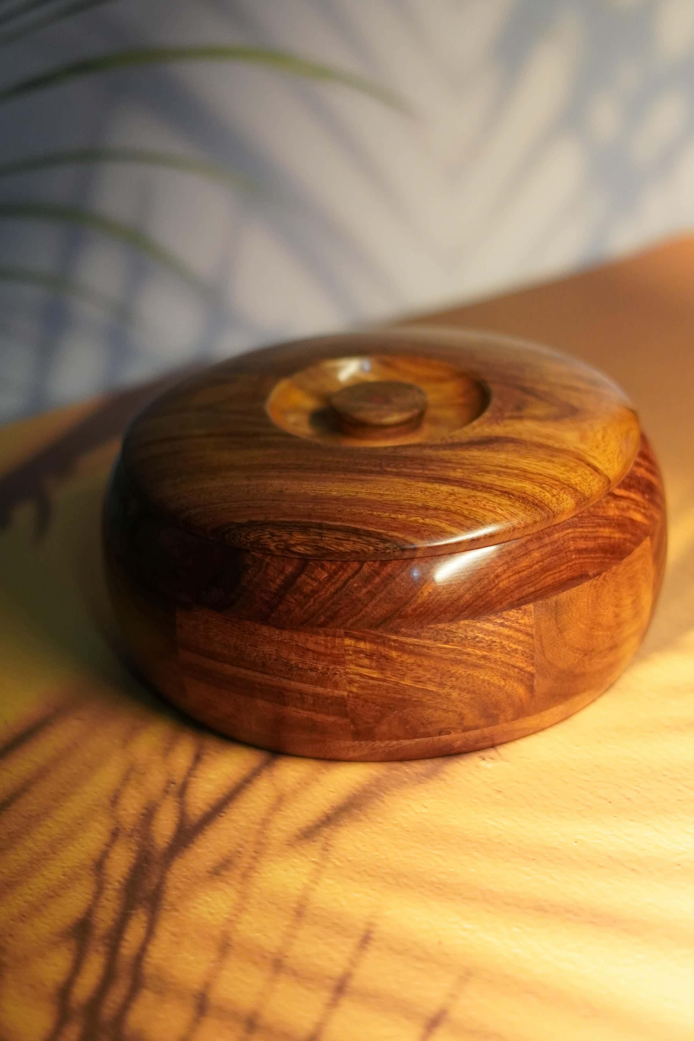 Handcrafted Sheesham Wood Chapati Storage Container