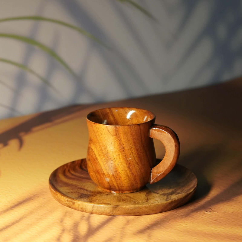 Rustic Elegance: Handcrafted Wooden Tray and Cup Set