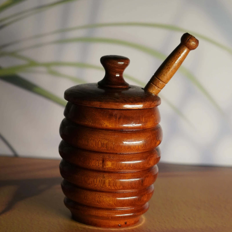 Nature's Sweetness: Wooden Honey Pot and Server