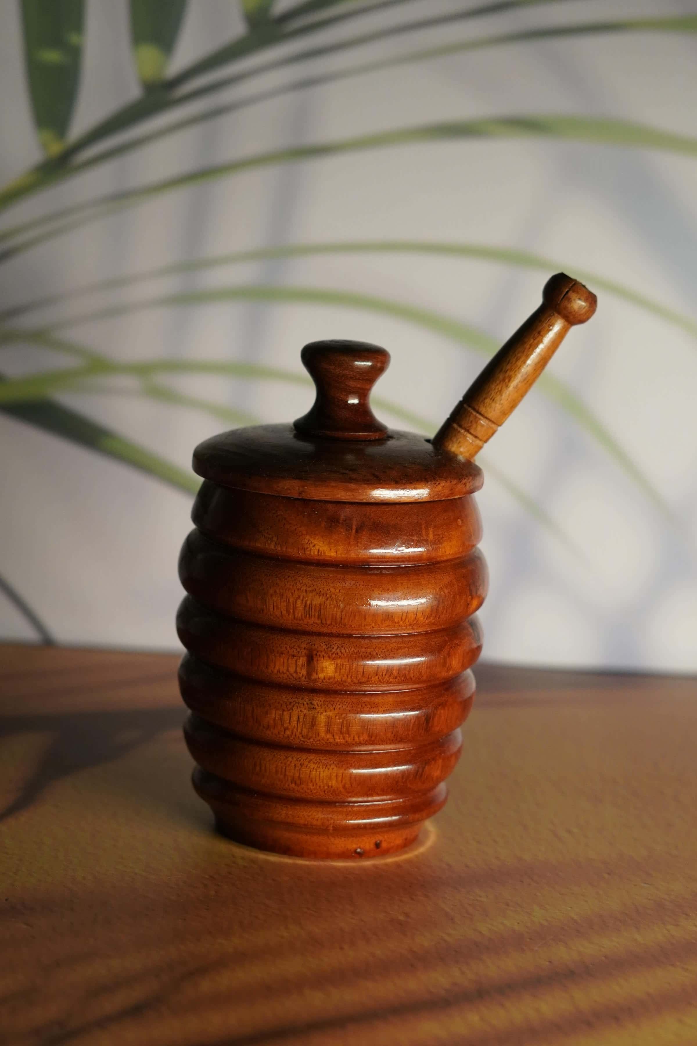 Nature's Sweetness: Wooden Honey Pot and Server