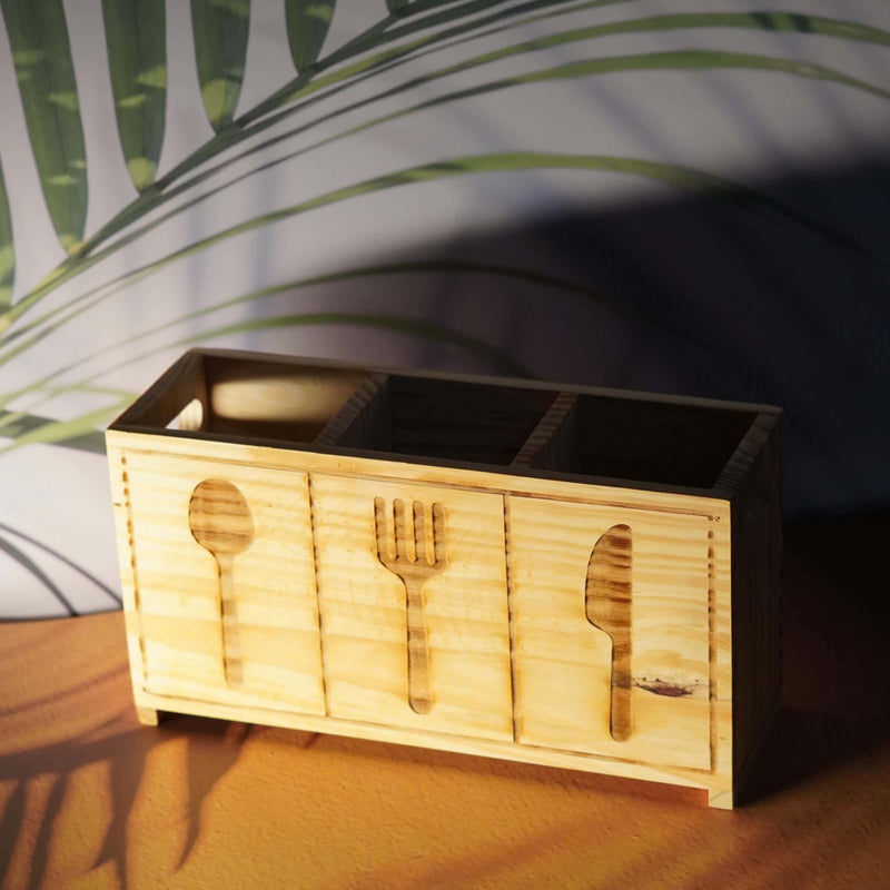 Rustic Wooden Cutlery Organizer