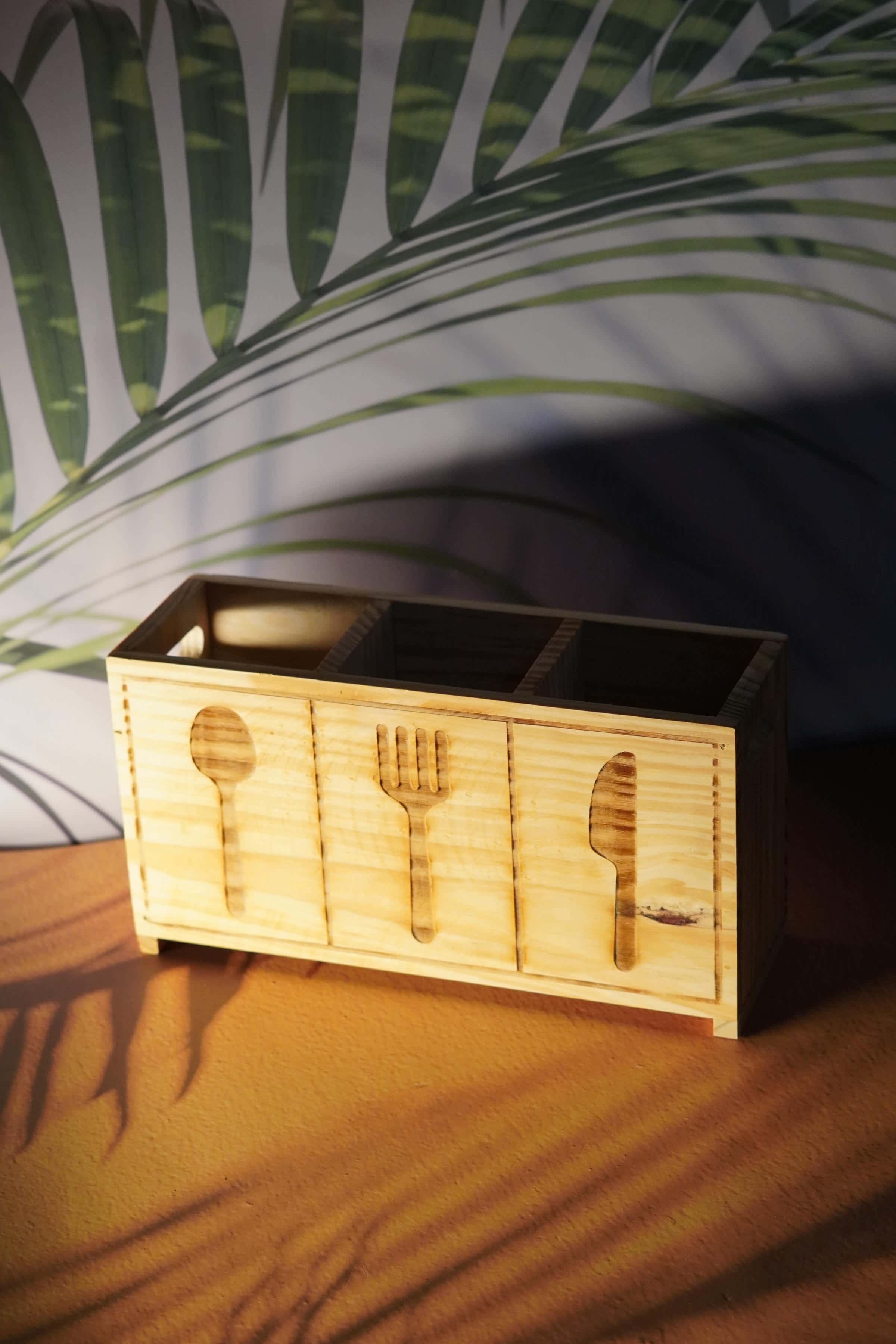 Rustic Wooden Cutlery Organizer